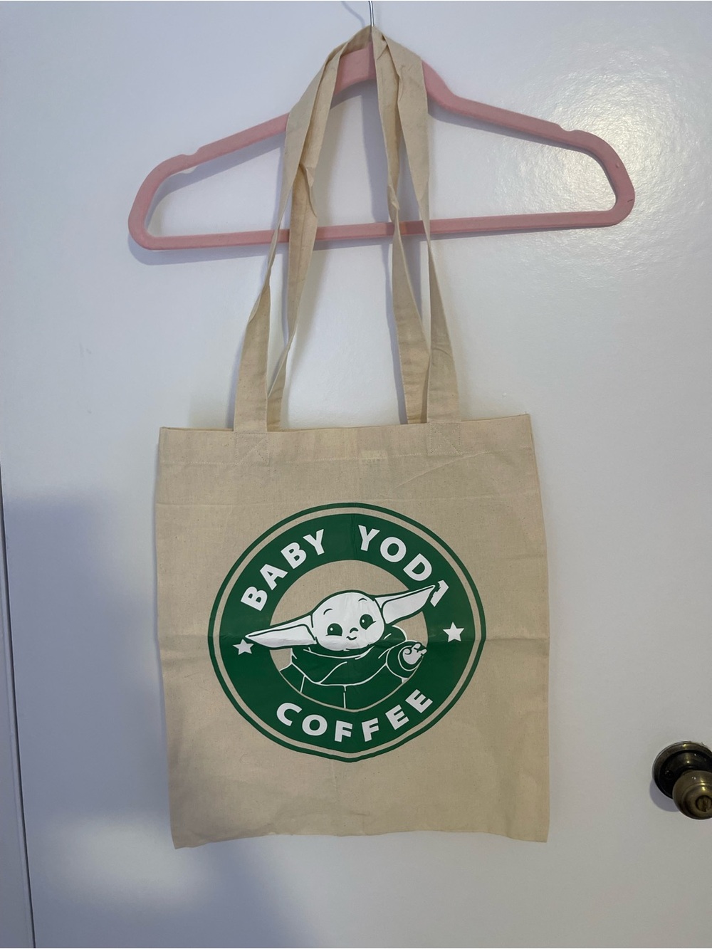 Star Wars Baby Yoda Coffee Canvas Tote - Green and Cream